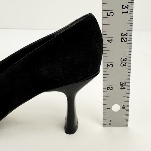 Vintage Stuart Weitzman Black Suede Leather Square Toe Wide Mid Heel Pump Sz 7 - Picture 11 of 15